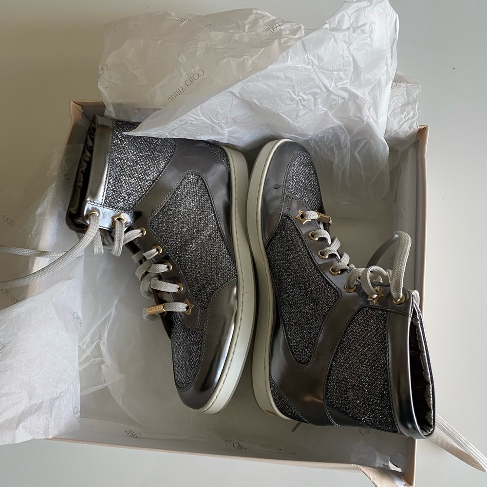Jimmy Choo Charcoal Gray Sneakers Size 34 1/2